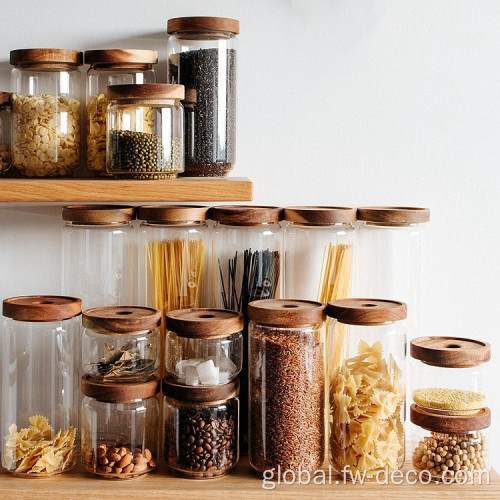 Storage Jar Glass Kitchen Canister with Airtight Acacia Wood Lids Supplier